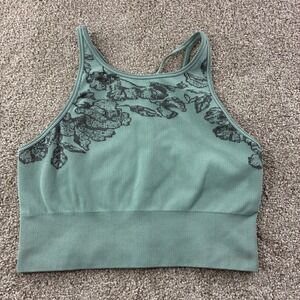 Athleta Aurora Seamless Crop Rib Strappy Tank Top Size L Green Ribbed Activewear